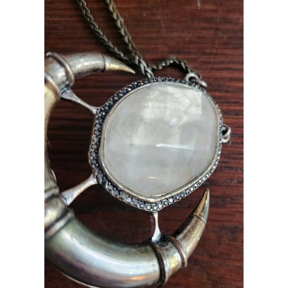 Lucky Brand Necklace Moonstone Hammered Gold Tone Warrior Horn Statement Pendant - Picture 6 of 7